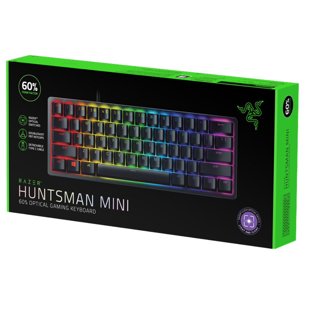 Razer Huntsman Mini 60% RGB leikjalyklaborð, Fj.bláir optical svissar, Nordic, Svart - image 5 [94196fcdb7]