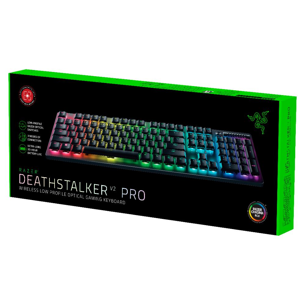 Razer DeathStalker V2 Pro þráðlaust RGB leikjalyklaborð, Rauðir optical Low-Profile svissar, Nordic, Svart - image 10 [9739f95d3b]