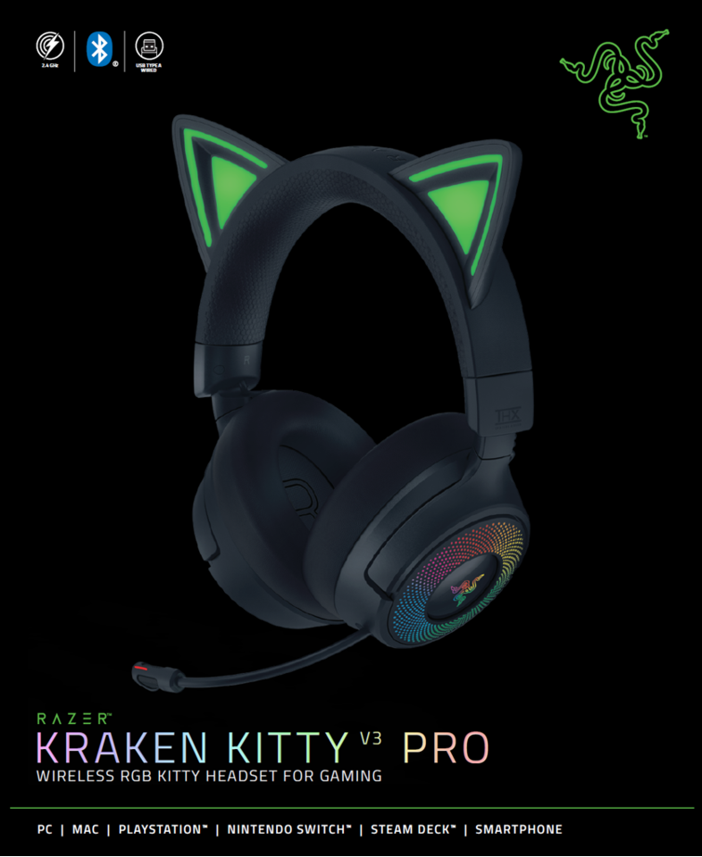 Razer Kraken Kitty V3 Pro HyperSpeed þráðlaus leikjaheyrnartól með hljóðnema, svört - image 13 [f2b458276e]