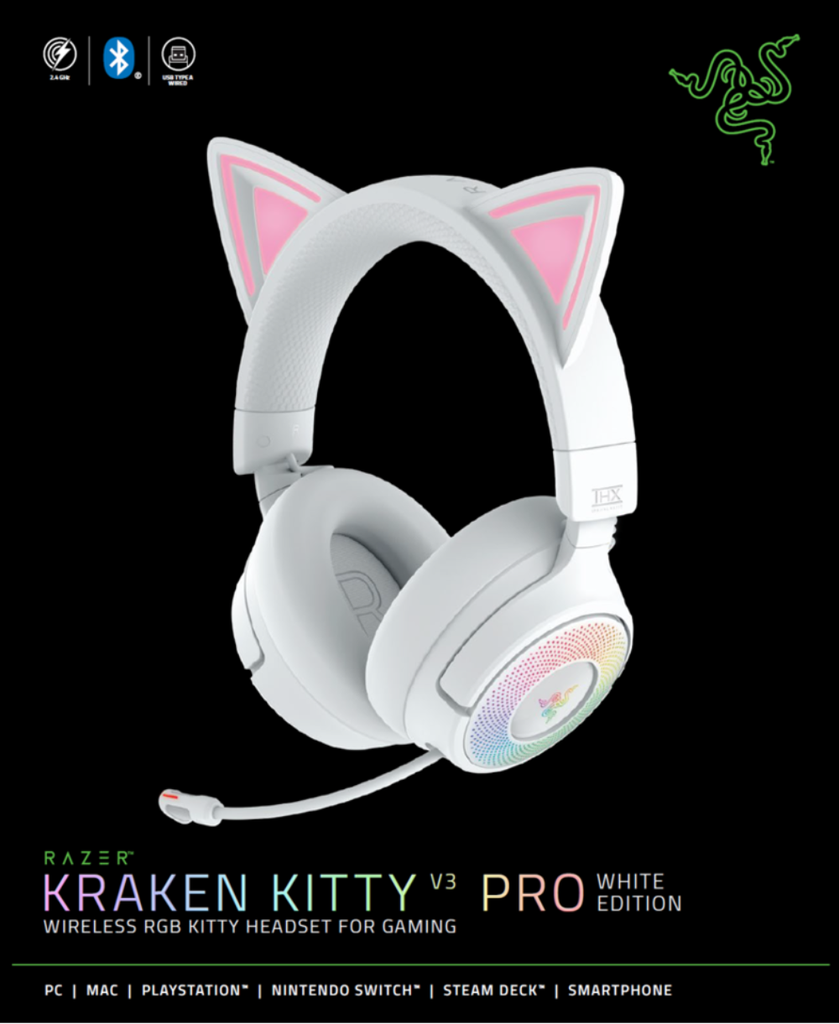 Razer Kraken Kitty V3 Pro HyperSpeed þráðlaus leikjaheyrnartól með hljóðnema, hvít - image 14 [d945f1f856]