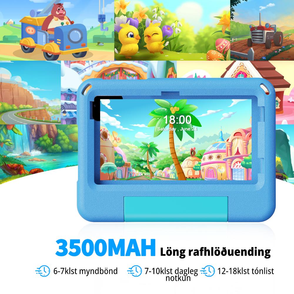 Pritom Kid Tab 7 spjaldtölvupakki með þráðlausum krakkaheyrnartólum og Bumper, blá - image 3 [31f4da9ba9]