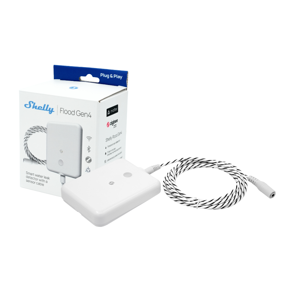Shelly Flood Gen4 Wi-Fi/BT/Zigbee vatnsnemi, 2m kapall, hvítur - image 4 [9acc4416a1]
