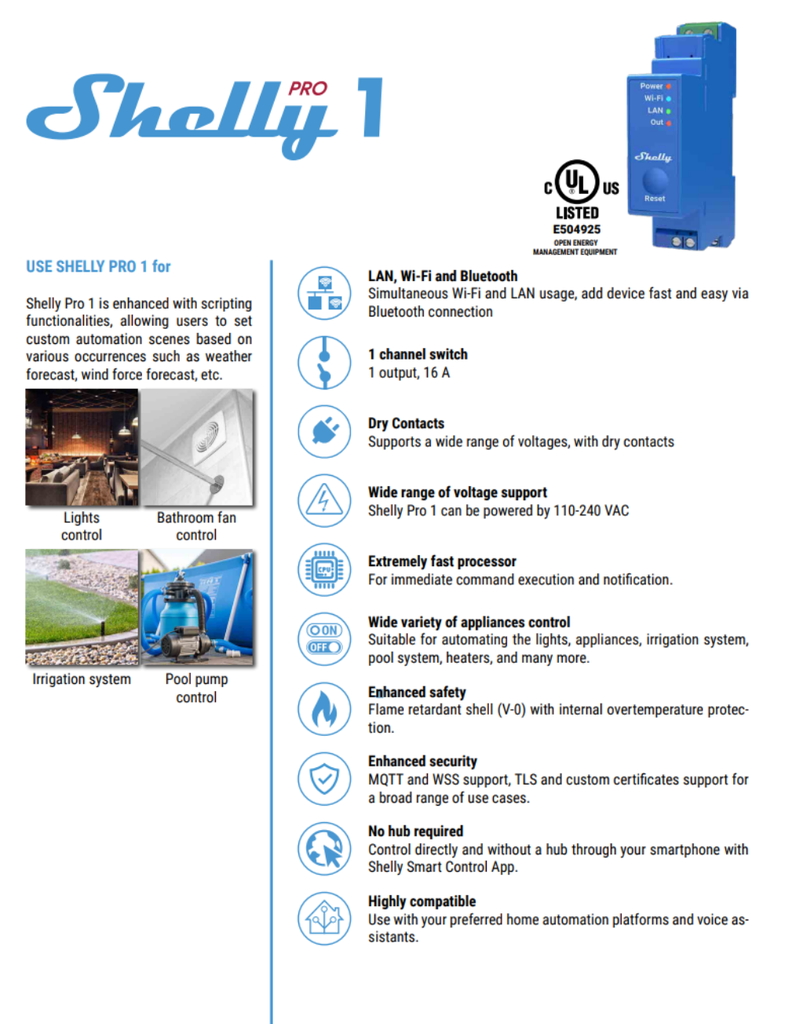 Shelly Pro 1 Relay eins rása WLAN LAN DIN-Rail 16A eins fasa - image 5 [e1f4689d24]