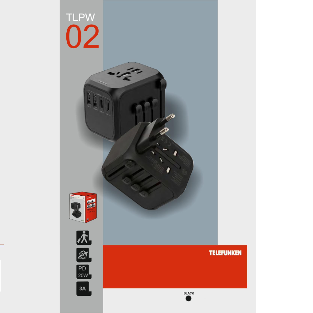 Telefunken 20W Universal 4in1 EU/UK/AU/US breytikló með 4x USB tengi - image 5 [d696479f62]