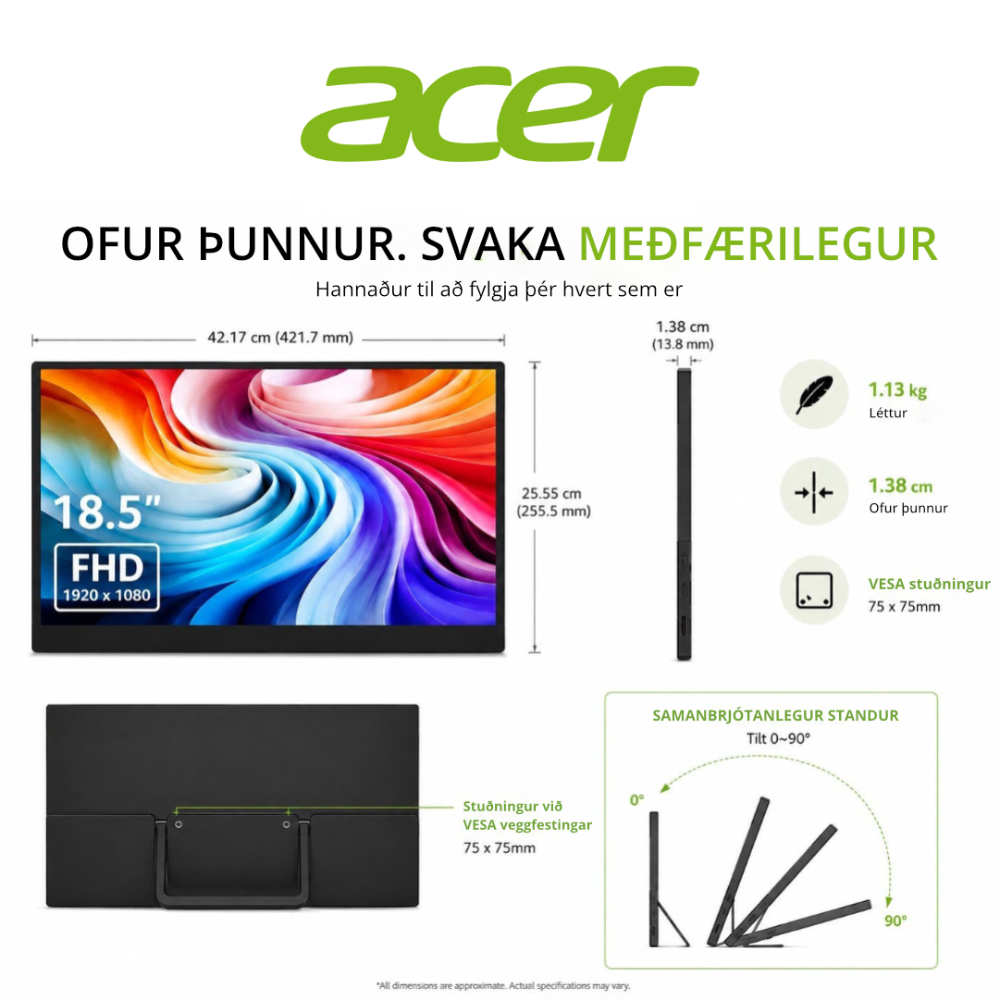 Acer PD3, 18,5" FHD IPS 100Hz ferðaskjár með innbyggðum kickstand - image 4 [4581fedbed]