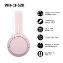 Sony WH-CH520 Bluetooth 5.2 heyrnartól, allt að 50klst, bleik - image 11 [914715e149]