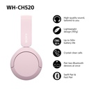 Sony WH-CH520 Bluetooth 5.2 heyrnartól, allt að 50klst, bleik - image 12 [356c3e98f4]