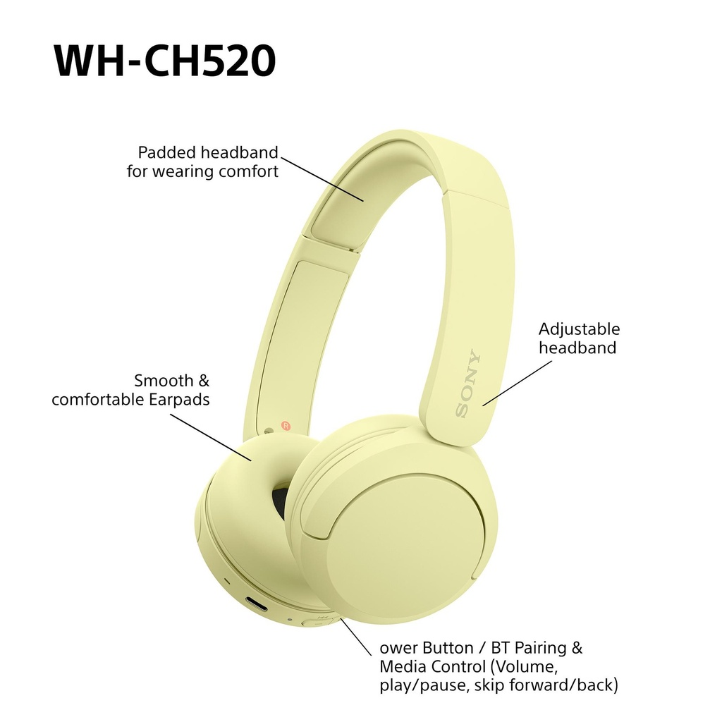 Sony WH-CH520 Bluetooth 5.2 heyrnartól, allt að 50klst, gul - image 13 [3f266ed9b4]