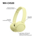 Sony WH-CH520 Bluetooth 5.2 heyrnartól, allt að 50klst, gul - image 13 [3f266ed9b4]