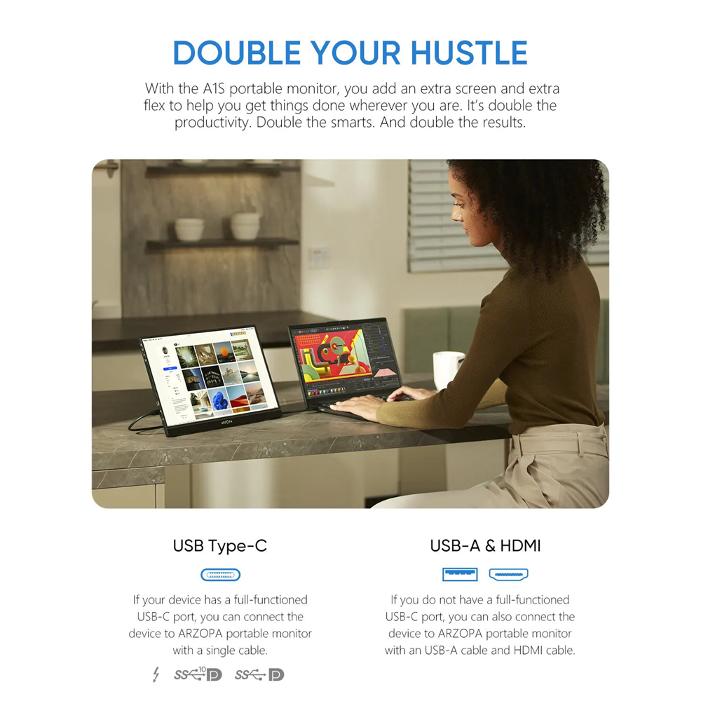 Arzopa 16" FHD IPS HDR10 144Hz USB-C ferðaskjár, innb. Kickstand, umslag, grár - image 6 [9f588c72d3]
