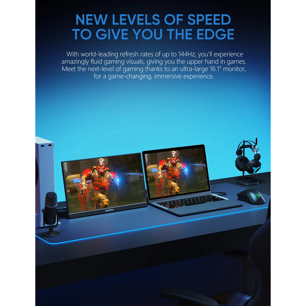 Arzopa 16" FHD IPS HDR10 144Hz USB-C ferðaskjár, innb. Kickstand, umslag, grár - image 9 [26242f3567]