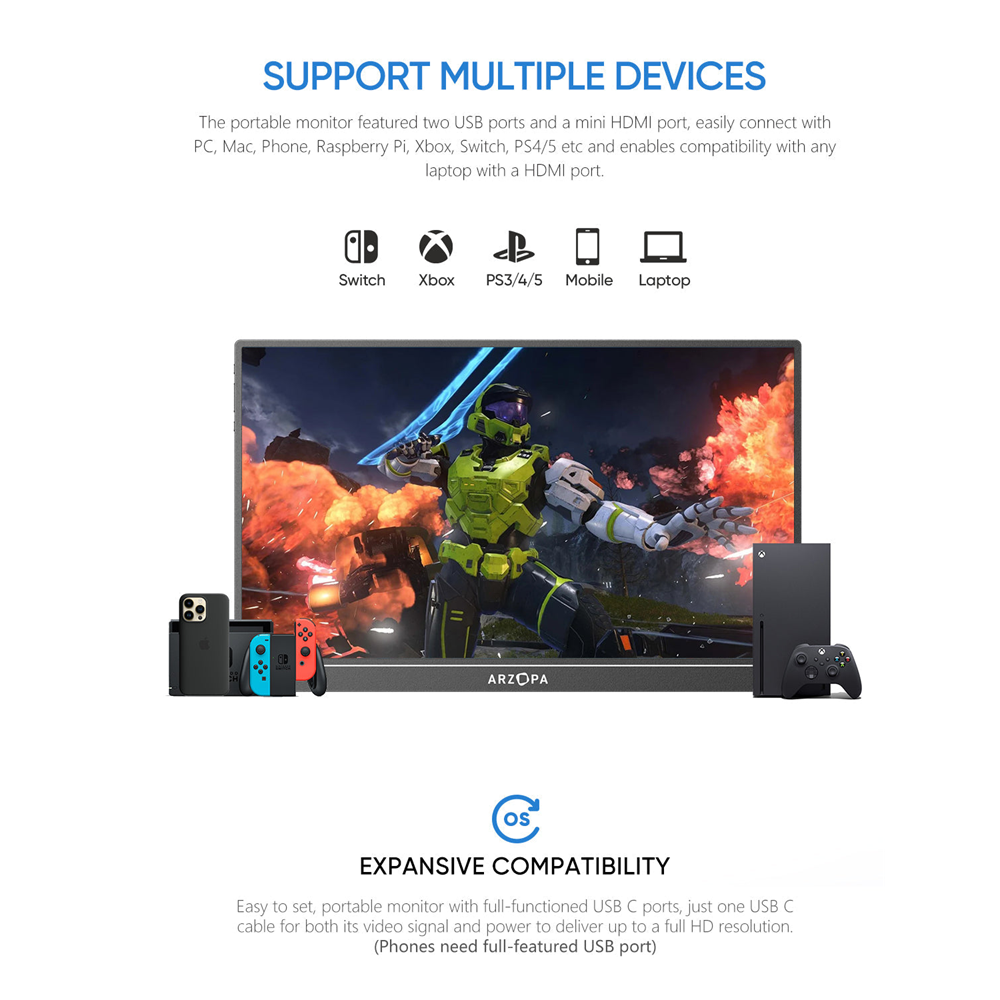 Arzopa 16" FHD IPS HDR10 144Hz USB-C ferðaskjár, innb. Kickstand, umslag, grár - image 11 [f9d74aa0e5]
