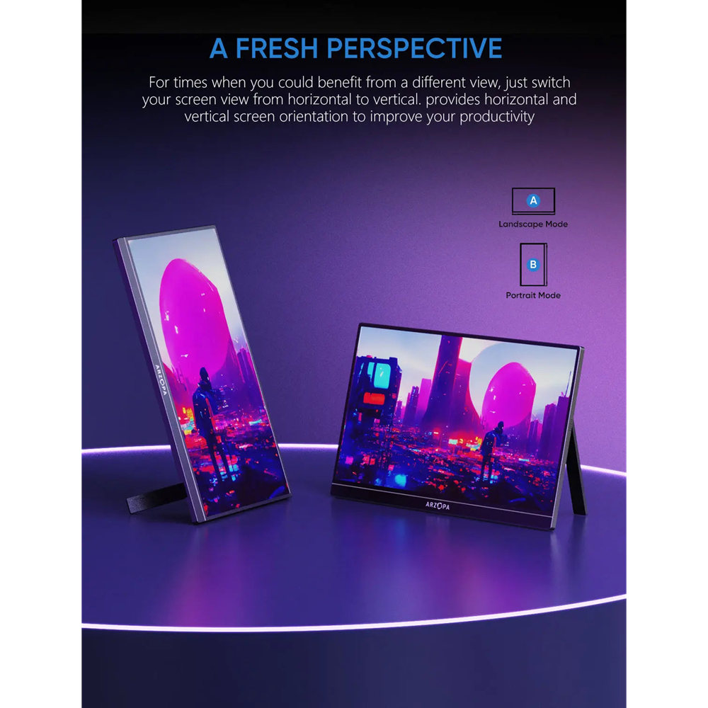 Arzopa 16" FHD IPS HDR10 144Hz USB-C ferðaskjár, innb. Kickstand, umslag, grár - image 16 [ac19553611]