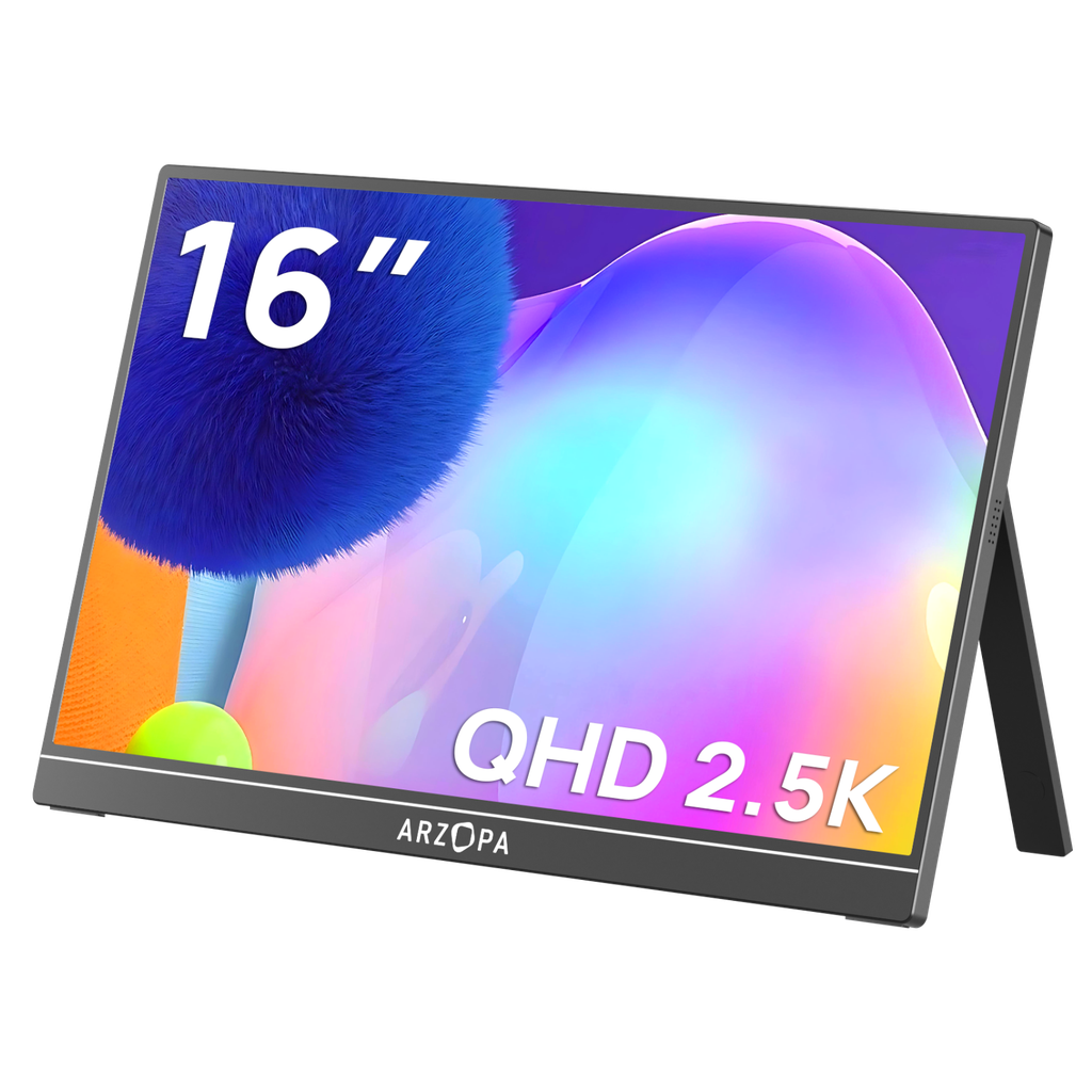 Arzopa 16" QHD+ 2.5K IPS HDR USB-C ferðaskjár, innb. kickstand, svartur - image 2 [9b0d1c6a46]