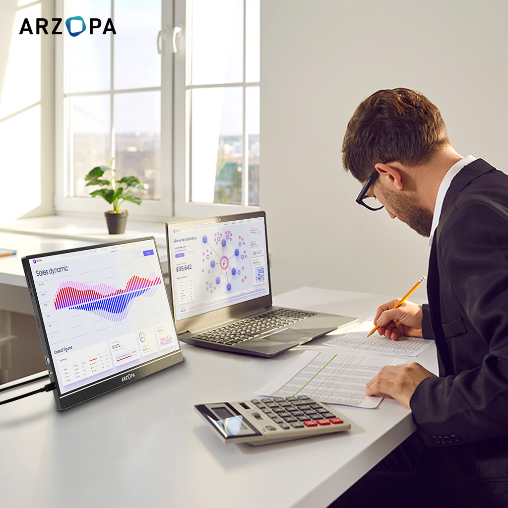 Arzopa 16" QHD+ 2.5K IPS HDR USB-C ferðaskjár, innb. kickstand, svartur - image 7 [4144069814]