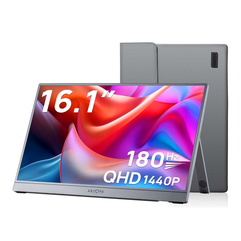 Arzopa 16" QHD 2K IPS HDR10+ 180Hz USB-C ferðaskjár, innb. Kickstand, umslag, grár - image 2 [6a0200d080]