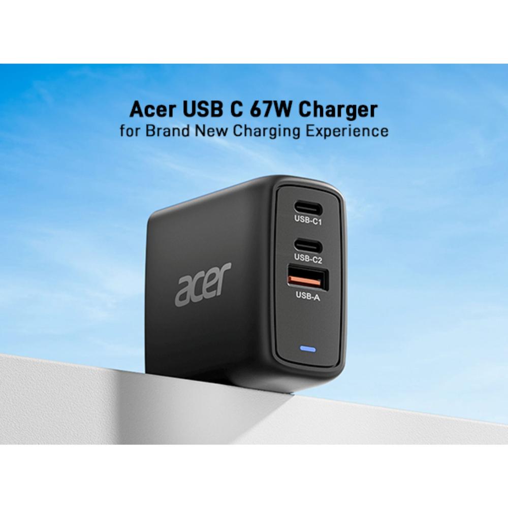 67W Acer 2x USB-C, 1x USB-A PPS PD GaN II hleðslutæki með kapli, svart - image 4 [e3f2c851b1]