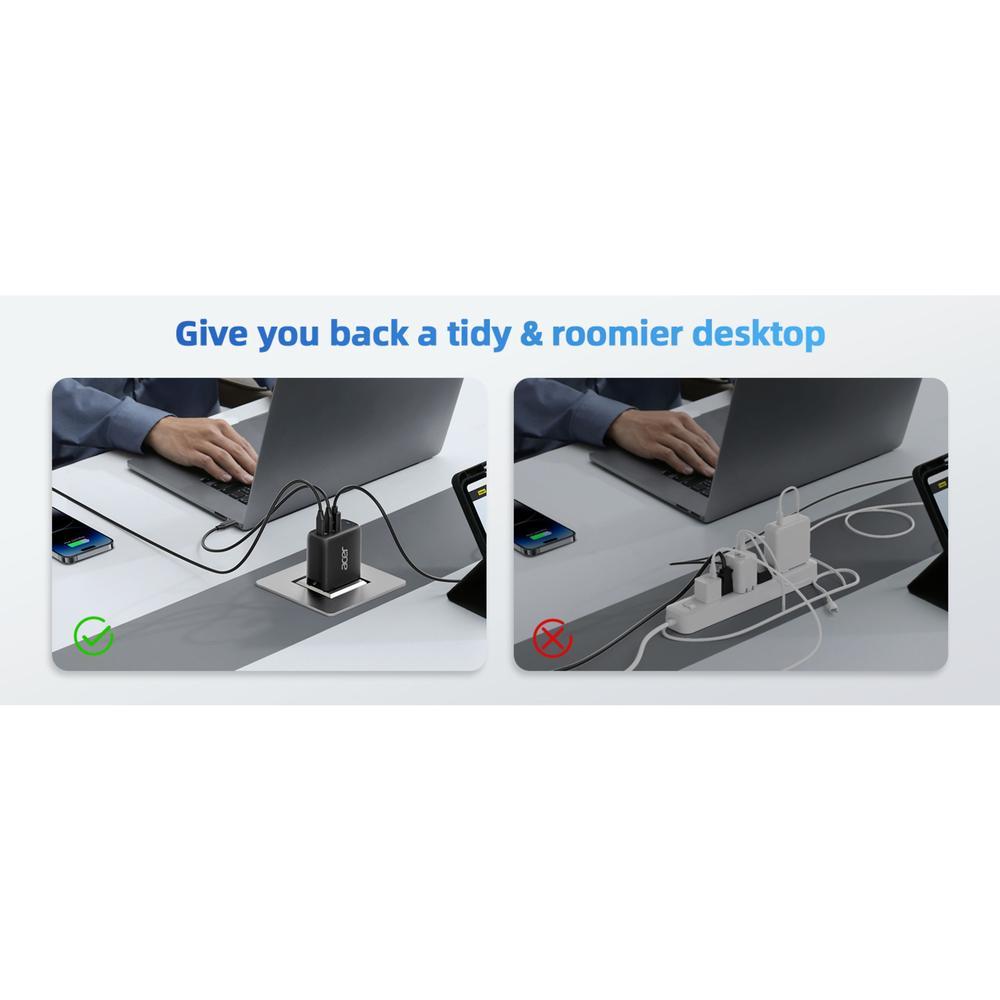 67W Acer 2x USB-C, 1x USB-A PPS PD GaN II hleðslutæki með kapli, svart - image 5 [bbe9a796b1]