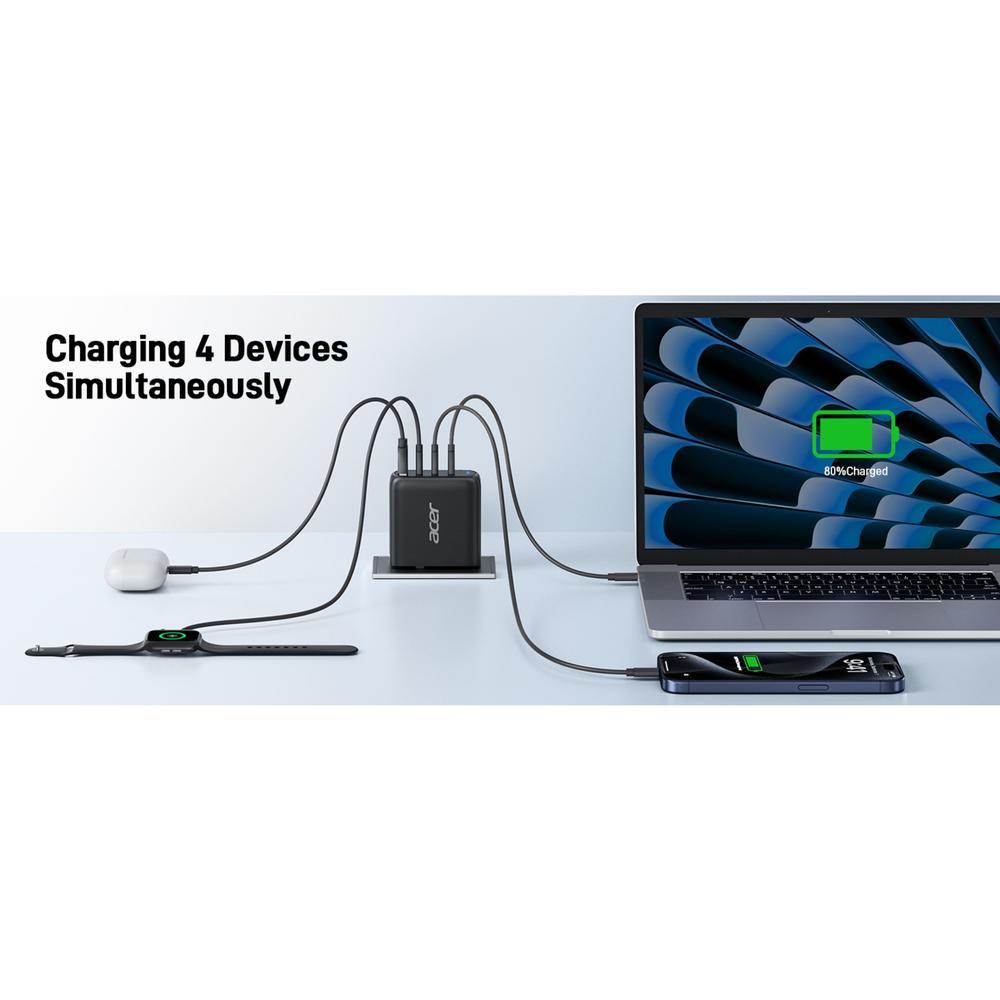 100W Acer 3x USB-C, 1x USB-A PPS PD GaN II hleðslutæki með kapli, svart - image 11 [4d1129b3b1]