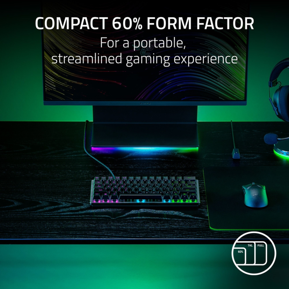 Razer Huntsman V3 Pro Mini 60% RGB leikjalyklaborð, lyklaborðsrenning, Analog optical svissar Gen2, Nordic, Svart - image 6 [bf37be36ed]