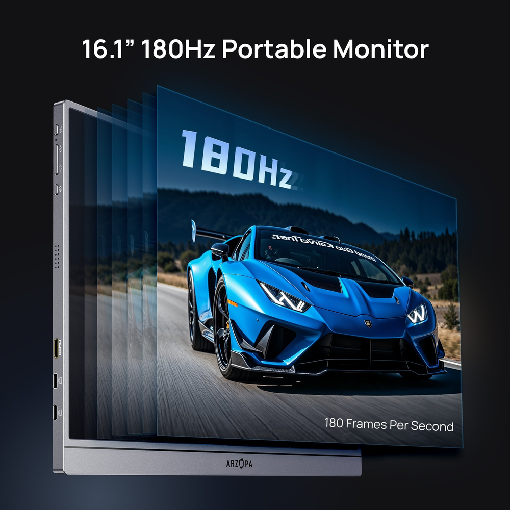 Arzopa 16" QHD 2K IPS HDR10+ 180Hz USB-C ferðaskjár, innb. Kickstand, umslag, grár - image 6 [586c50126f]