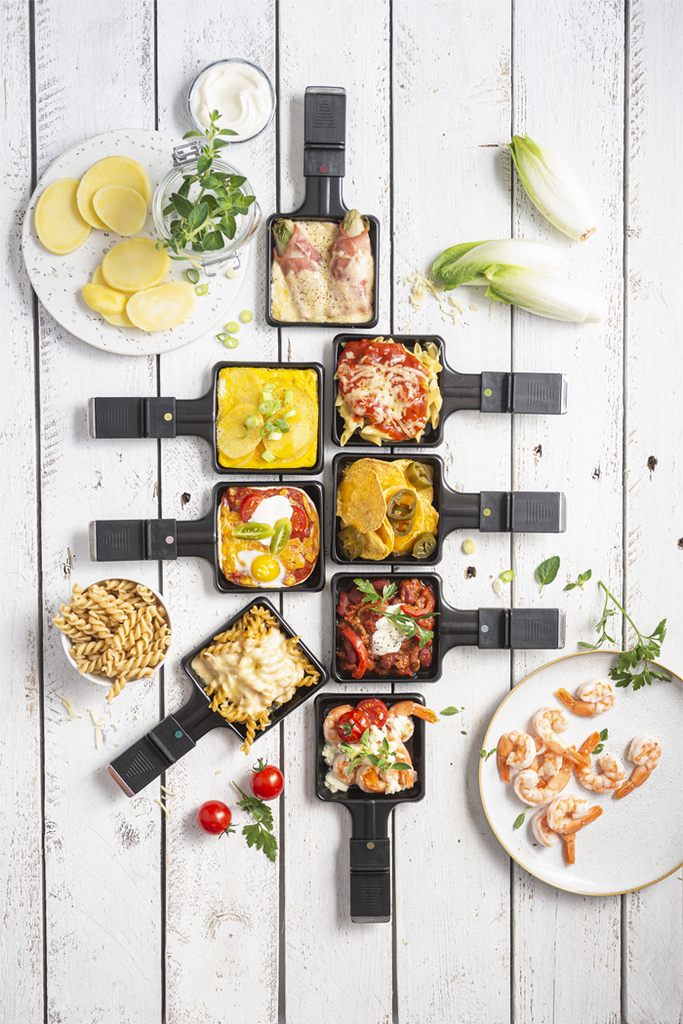 Fritel Stone Raclette Grill með náttúru stein og 8 pönnum, hvítt - image 13 [472e6a2ec3]