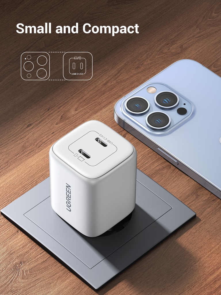 45W UGREEN Nexode Mini 2x USB-C PD QC hleðslutæki, hvítt - image 15 [bb96db9e0b]