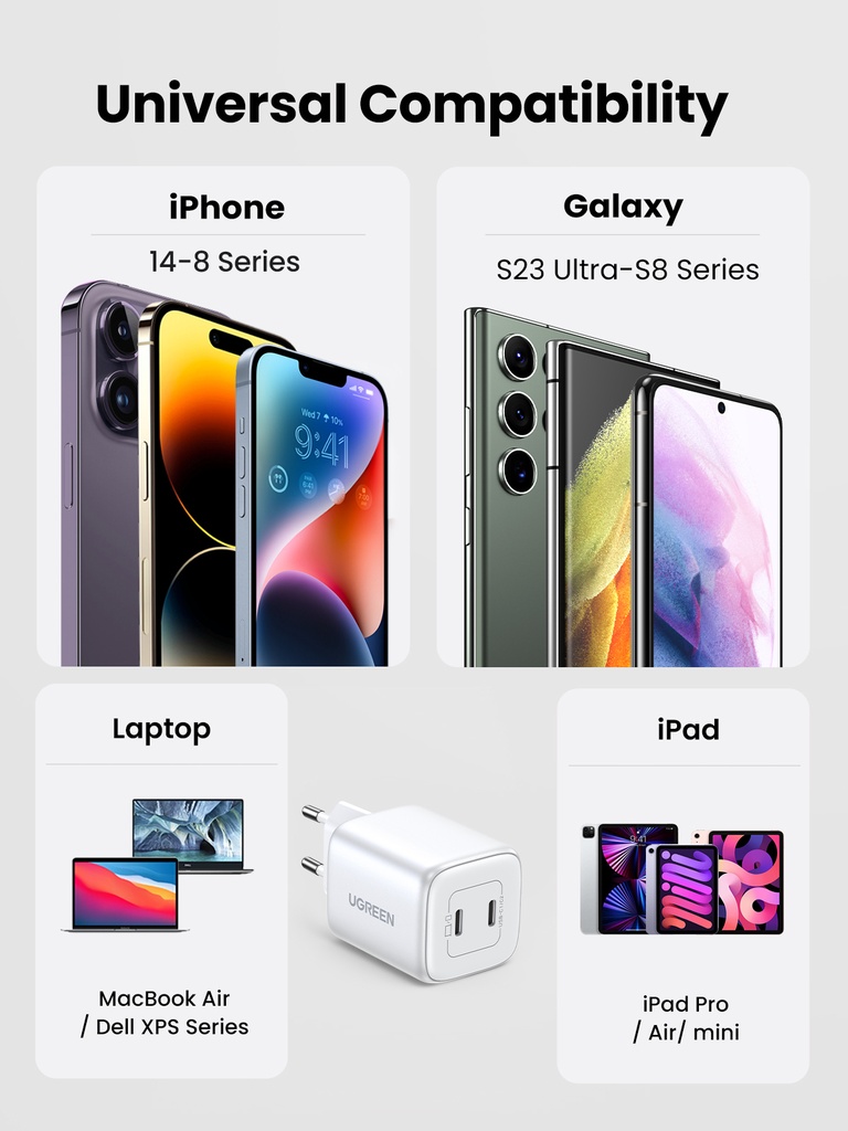 45W UGREEN Nexode Mini 2x USB-C PD QC hleðslutæki, hvítt - image 17 [53d41d7e36]