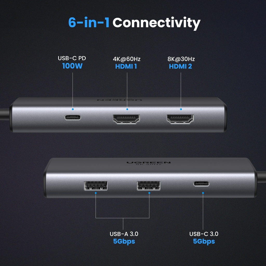 UGREEN Revodock 100W, 6-in-1 fjölnota USB-C dokka - image 20 [fa89868198]
