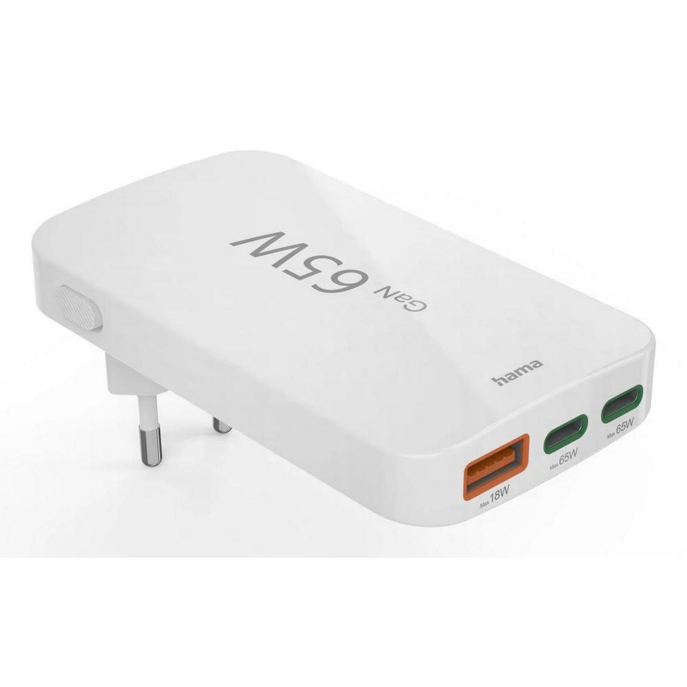 65W Hama 2x USB-C, 1x USB-A PD QC samanbrjótanlegt GaN hleðslutæki, hvítt - image 4 [125c9805d0]