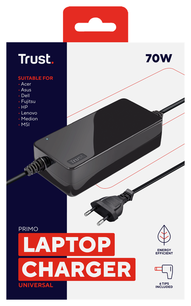 70W Trust Primo Universal hleðslutæki fyrir fartölvur, 6 hausar fylgja, svartur - image 5 [c629e9fdd7]