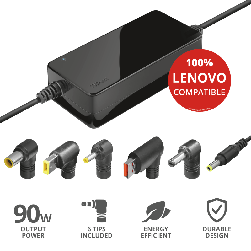90W Trust Maxo hleðslutæki fyrir Lenovo fartölvur, 6x hausar fylgja, svartur - image 3 [9682068111]