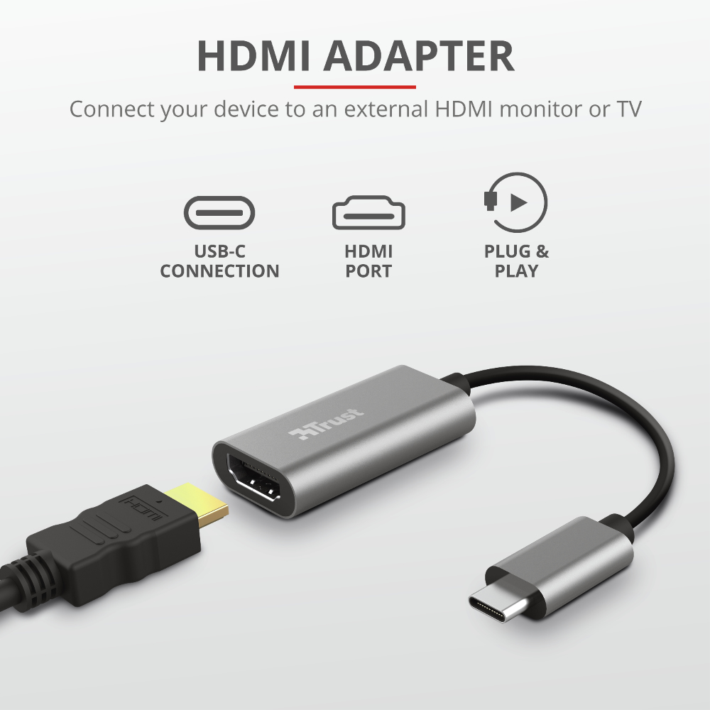 Trust USB-C í HDMI 2.0 4K 60Hz, hann/hún, 20cm - image 3 [b44a2c98e5]