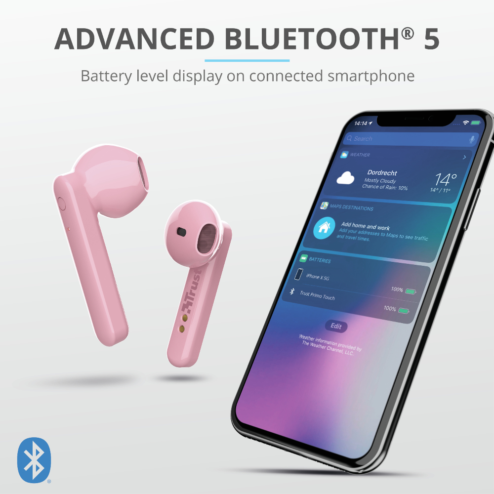Trust Primo touch þráðlaus tappaheyrnartól með hljóðnema, bleik - image 11 [d693141e46]