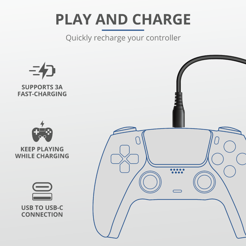 Trust GXT226 Play and Charge kapall fyrir PS5 stýripinna - image 2 [b6d5e5b18a]