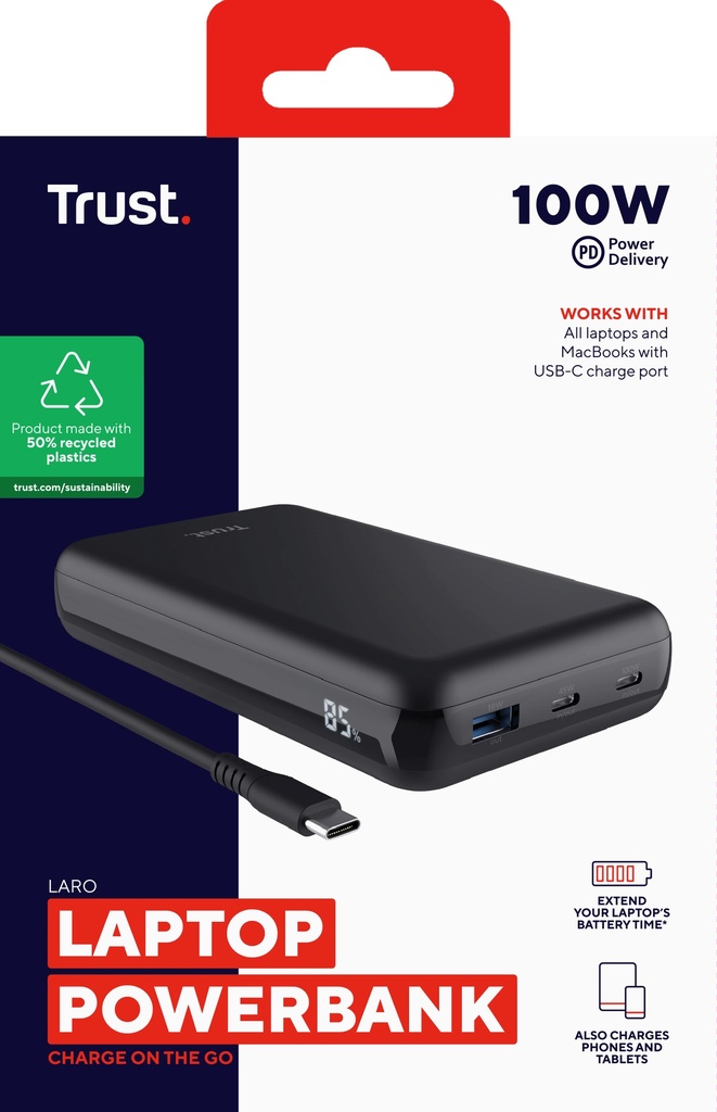 Trust Laro 100W USB-C 20.000mAh ferðarafhlaða fyrir fartölvur ofl. - image 17 [ba594ab1f5]