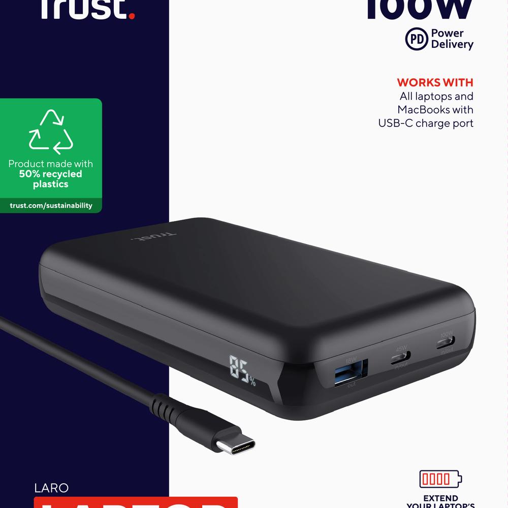 Trust Laro 100W USB-C 20.000mAh ferðarafhlaða fyrir fartölvur ofl. - image 18 [d253bdc75b]