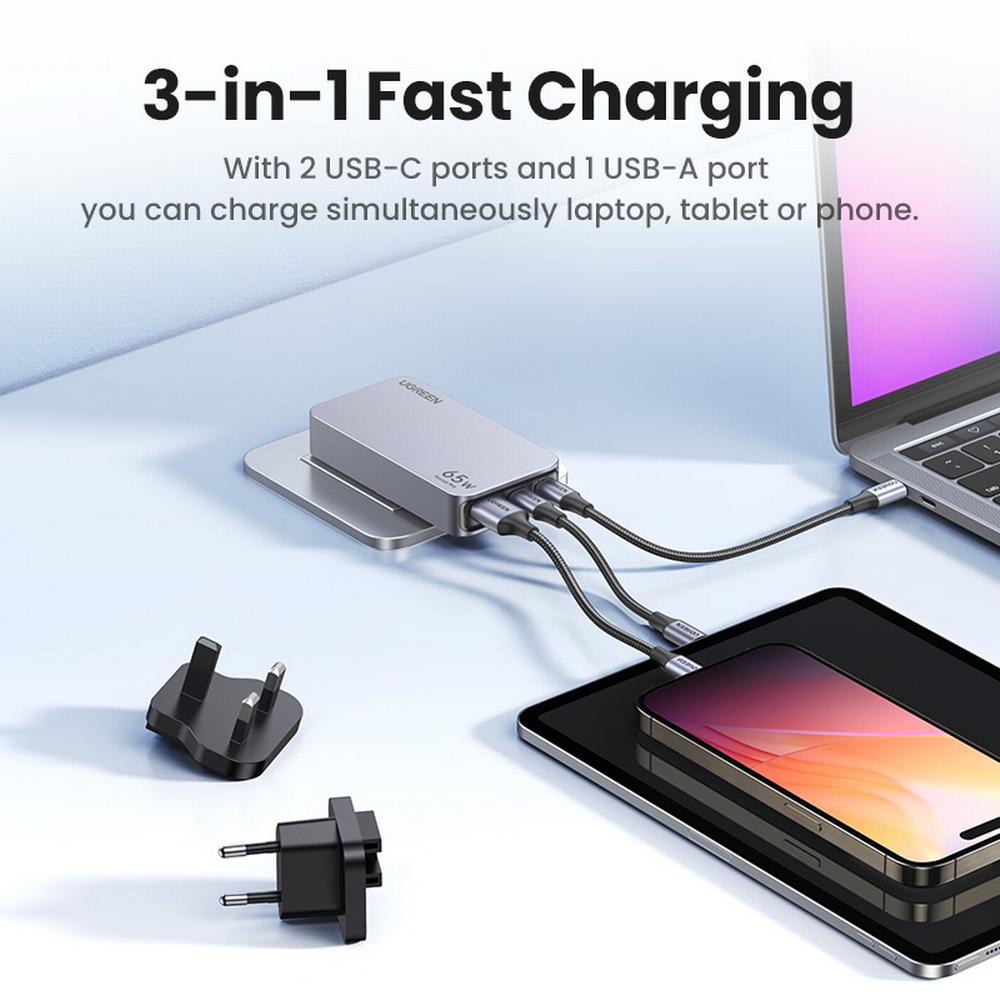 65W UGREEN Nexode Pro 2x USB-C, 1x USB-A PD GaN hleðslutæki - image 8 [a6c9ee633b]
