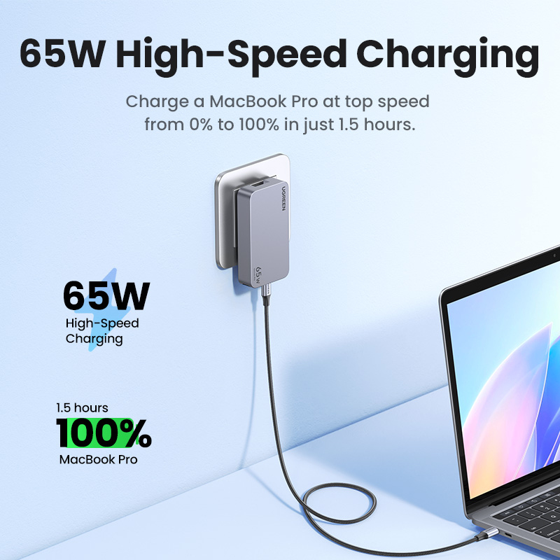 65W UGREEN Nexode Pro 2x USB-C, 1x USB-A PD GaN hleðslutæki - image 9 [5ae2167501]