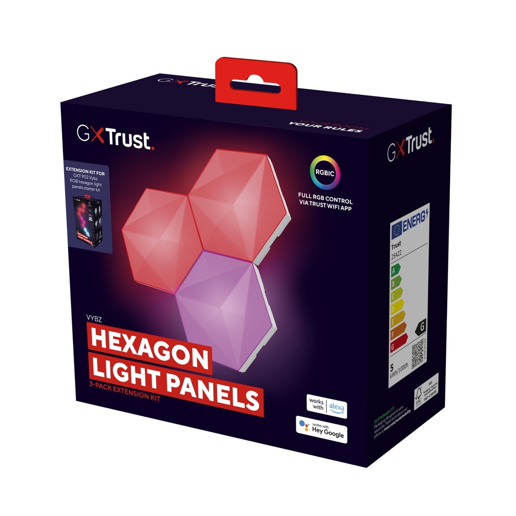 Trust GXT 903 Vybz RGBIC Hexagon Extension snjallpanelar, 3 í pakka - image 9 [29601befd5]