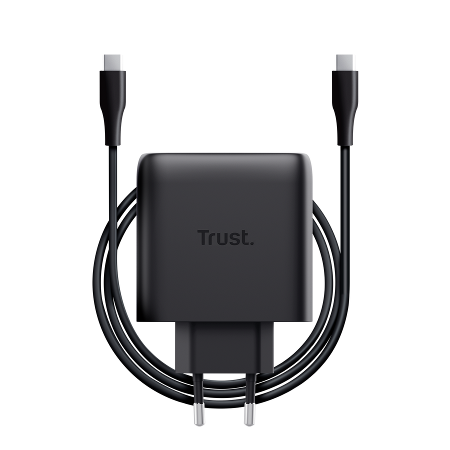 65W Trust Maxo 2x USB-C PPS PD hleðslutæki með USB-C kapli, svartur - image 2 [e057cbf495]