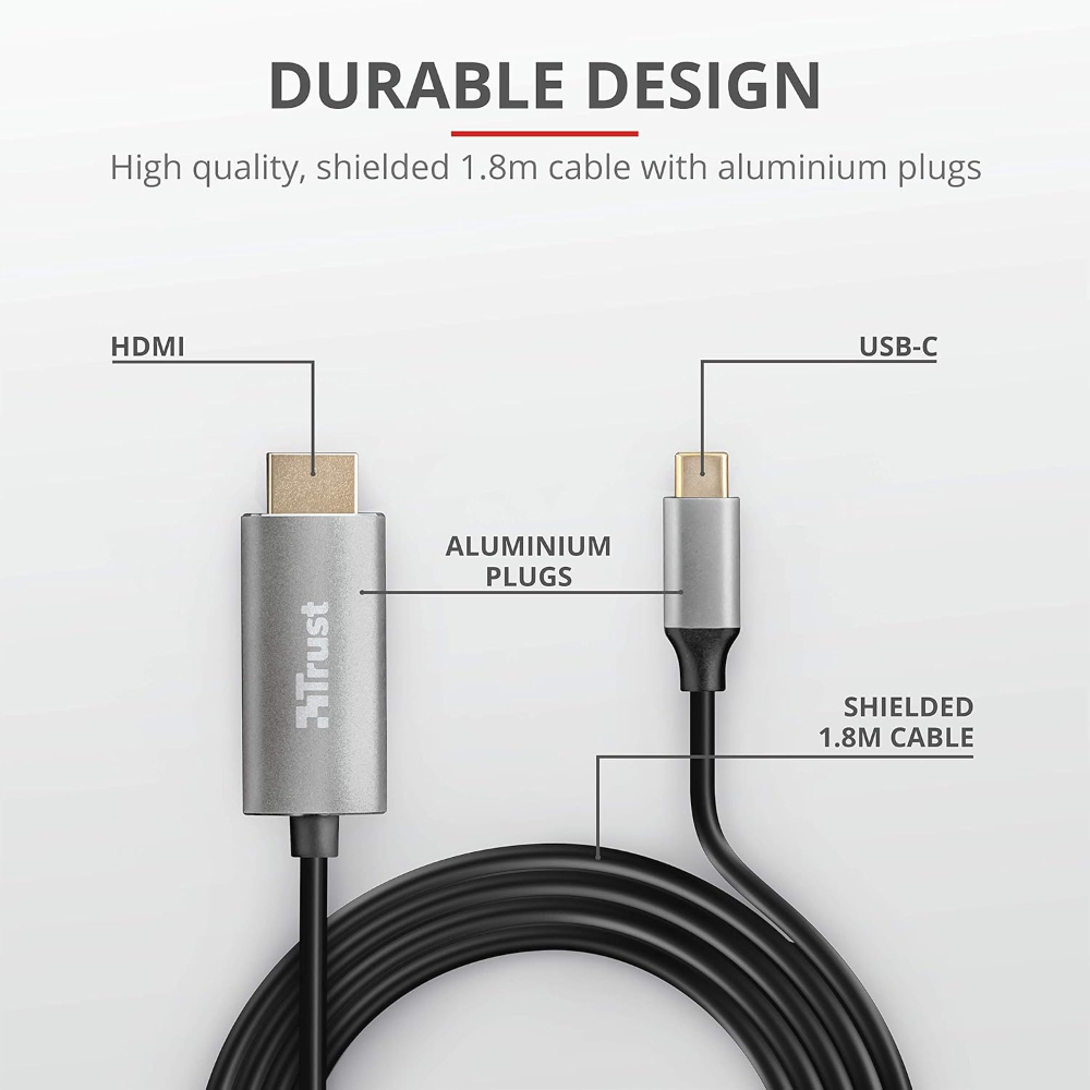 Trust Calyx USB-C í HDMI kapall, hann/hann, 1,8 metrar - image 8 [e0c1ec7f59]