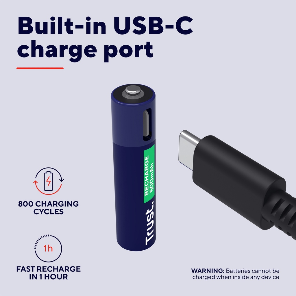 Trust endurhlaðanlegar USB-C AAA rafhlöður, 4stk - image 9 [e4d643d835]