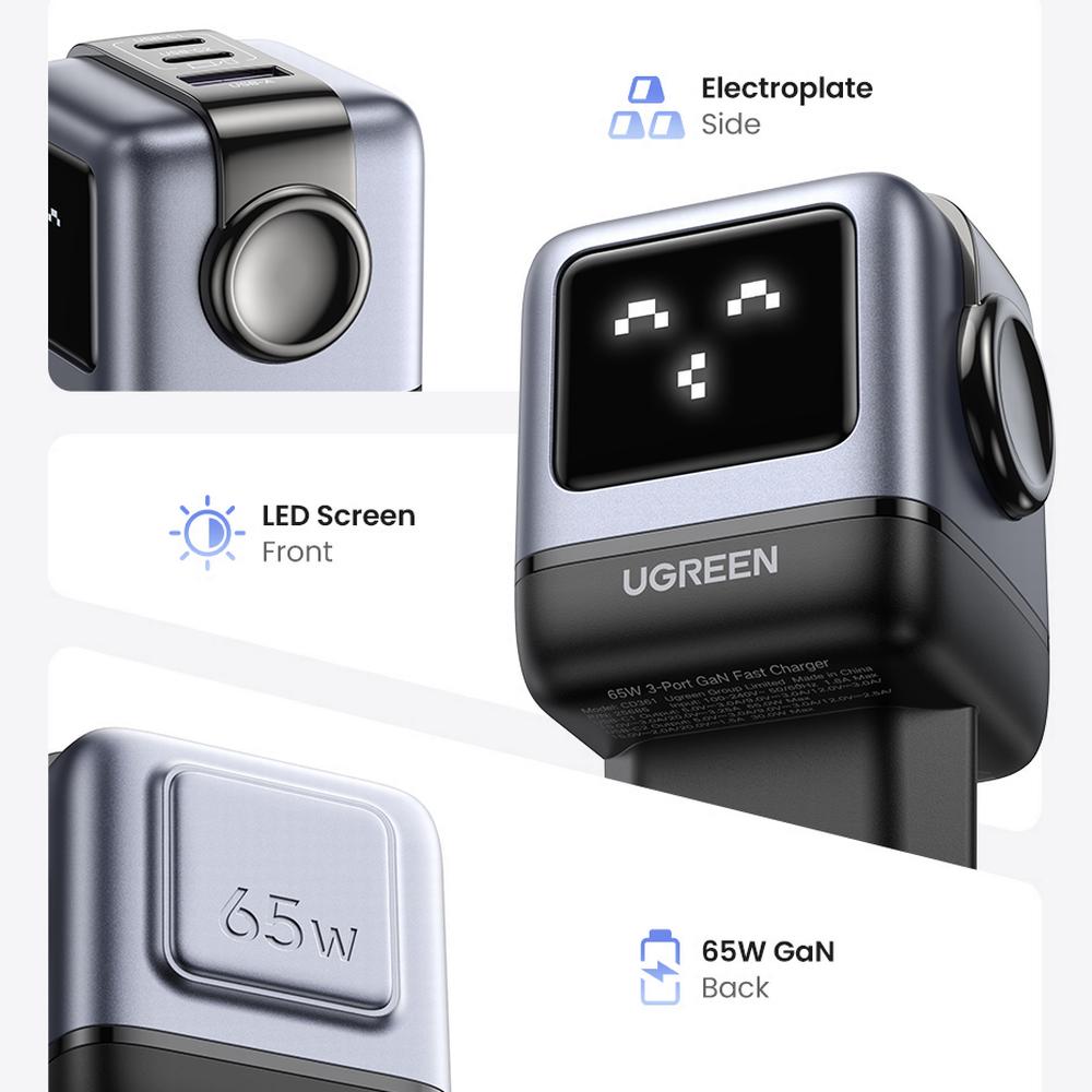 65W UGREEN Uno 2x USB-C, 1x USB-A PPS PD QC GaN hleðslutæki, svart - image 18 [6b3e91f8a8]