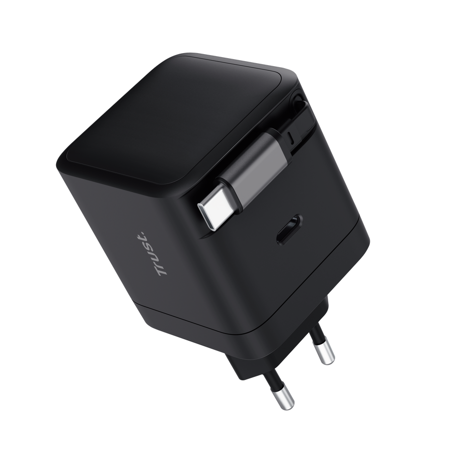 65W Trust Maxo USB-C PPS PD hleðslutæki með útdraganlegum USB-C kapli, svartur - image 2 [5bc3562531]