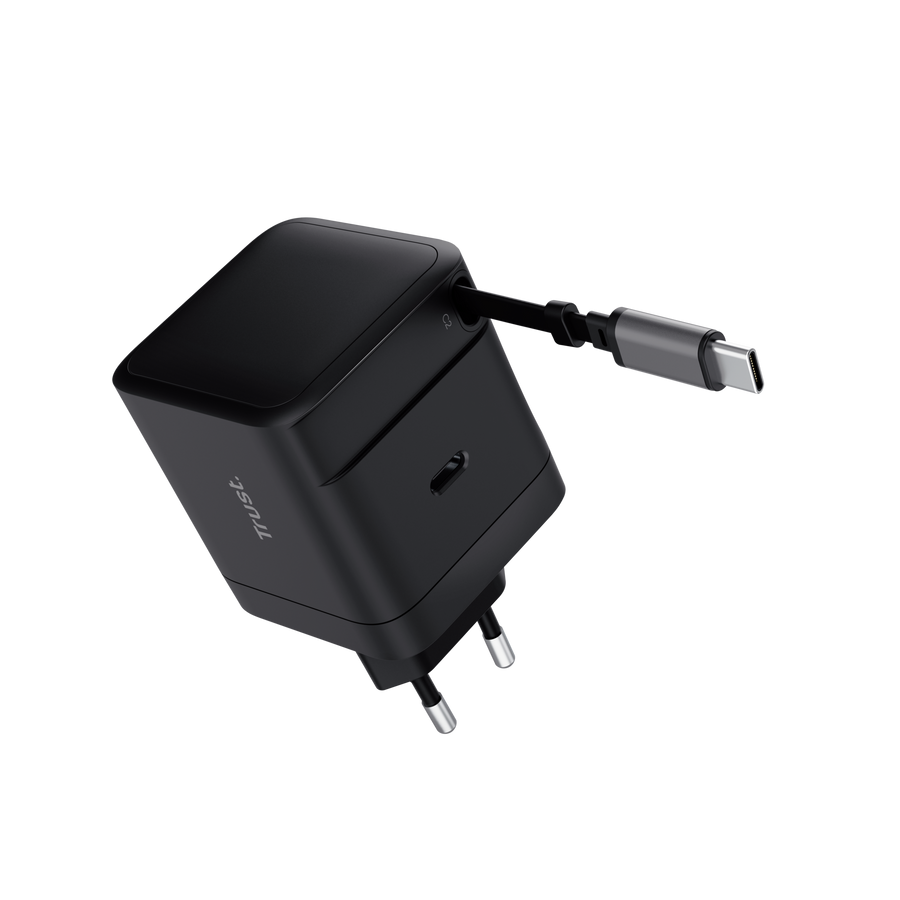 65W Trust Maxo USB-C PPS PD hleðslutæki með útdraganlegum USB-C kapli, svartur - image 3 [0d91e8ca1b]