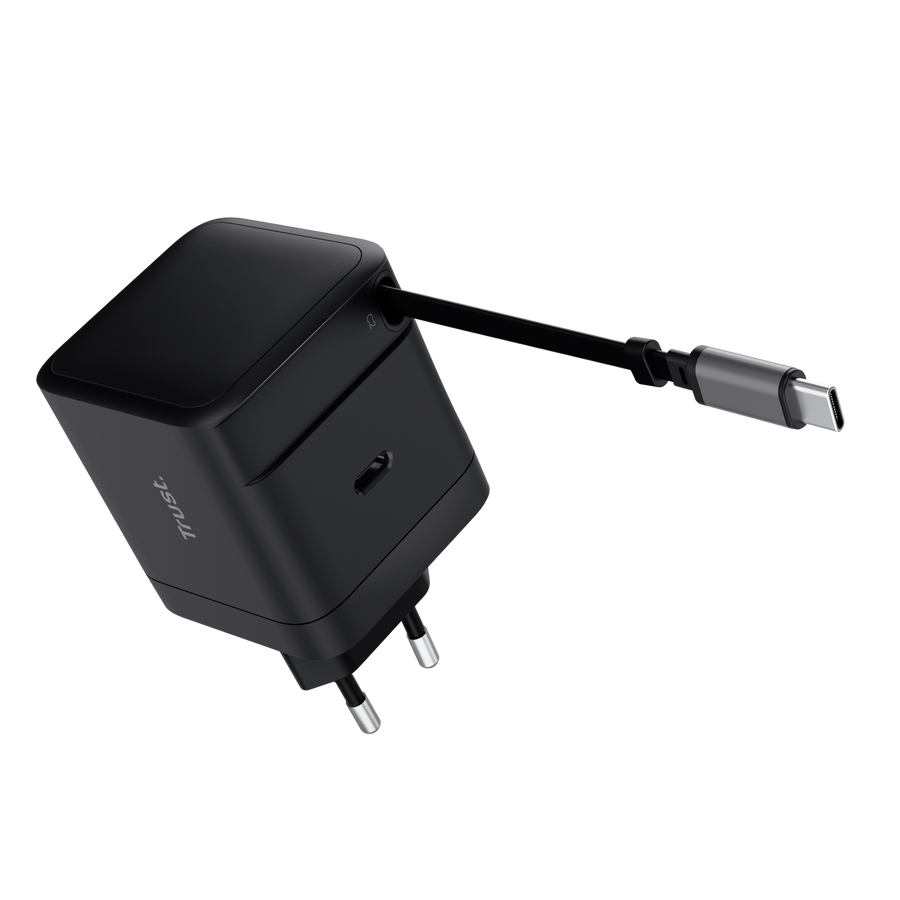 65W Trust Maxo USB-C PPS PD hleðslutæki með útdraganlegum USB-C kapli, svartur - image 4 [6f1b5f3c6d]