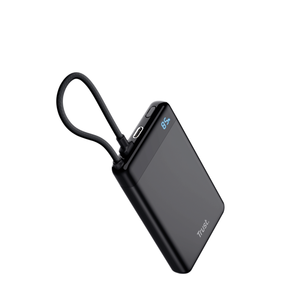 Trust Fiera 10.000mAh 20W USB-C ferðarafhlaða með USB-C snúru og LED skjá, svört - image 2 [5399e417f7]