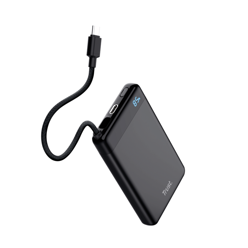 Trust Fiera 10.000mAh 20W USB-C ferðarafhlaða með USB-C snúru og LED skjá, svört - image 3 [01fba4f7b9]