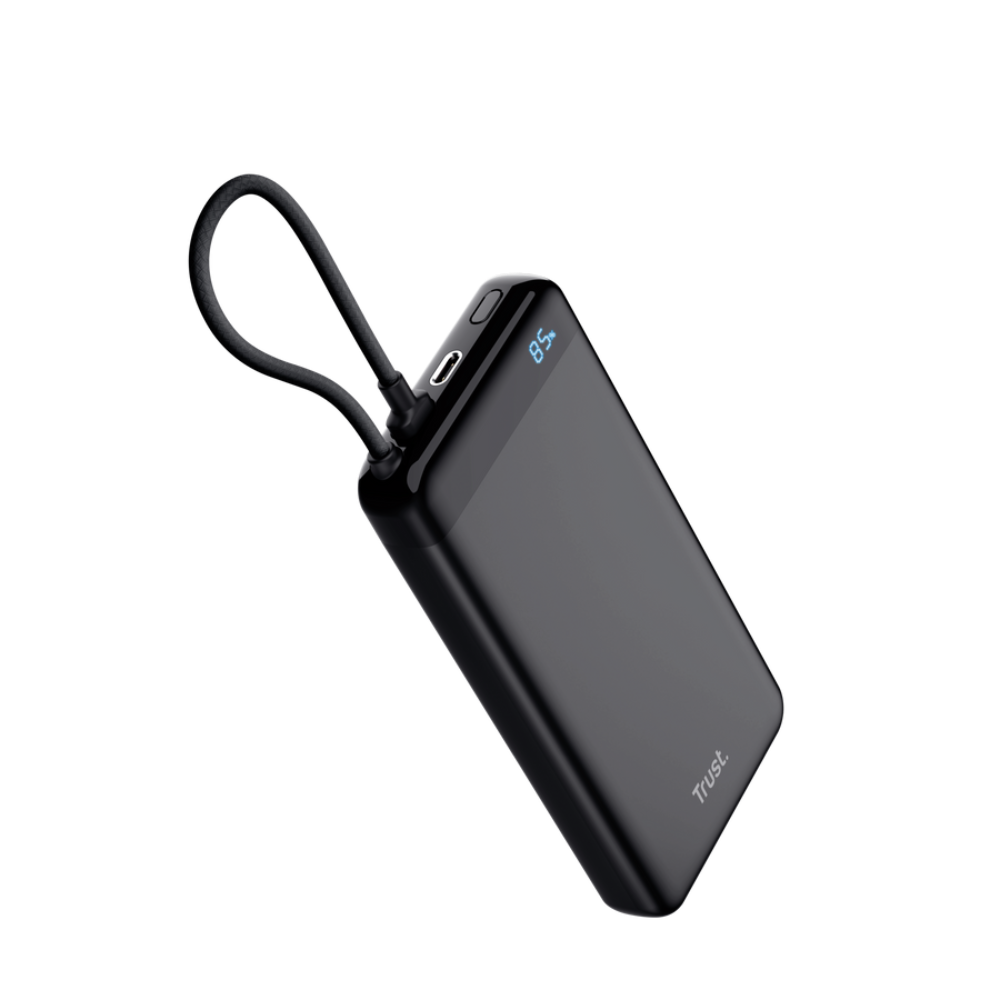 Trust Fiera 20.000mAh 20W USB-C ferðarafhlaða með USB-C snúru og LED skjá, svört - image 2 [9690bee8f1]